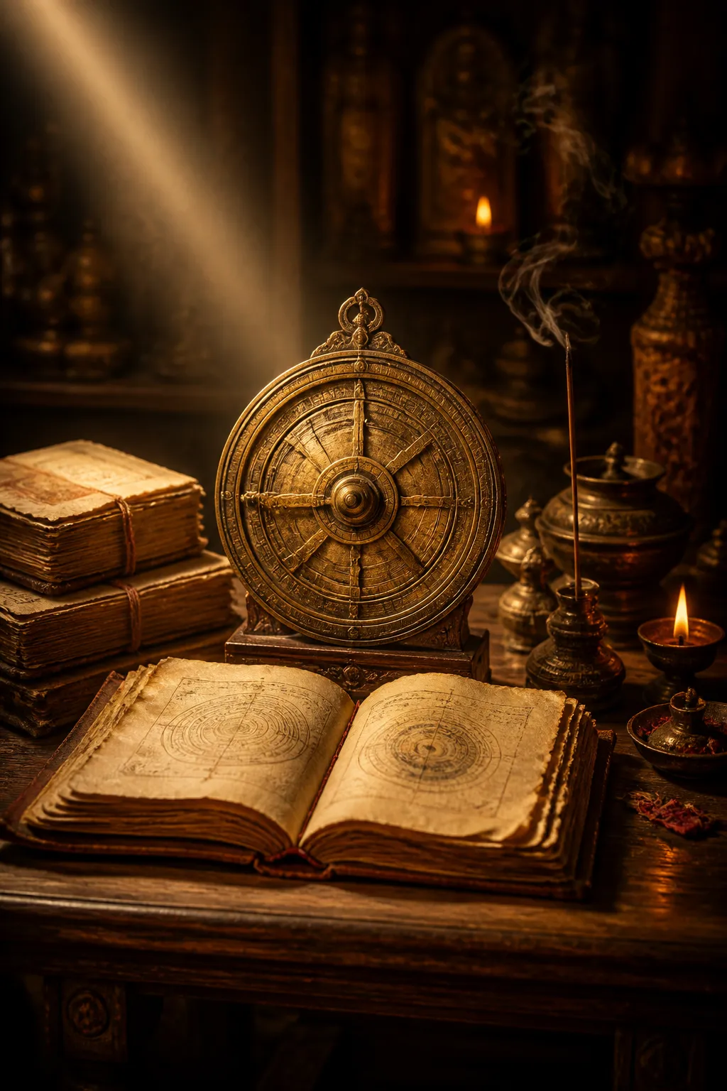 Ancient Vedic manuscripts and instruments representing 15 years of occult science scholarship